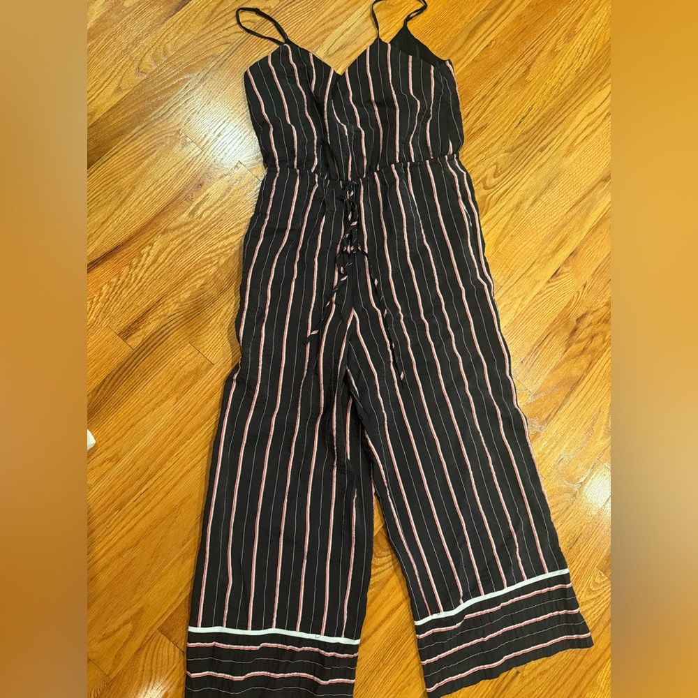 Vince Camuto Black and Pink Striped Jumpsuit